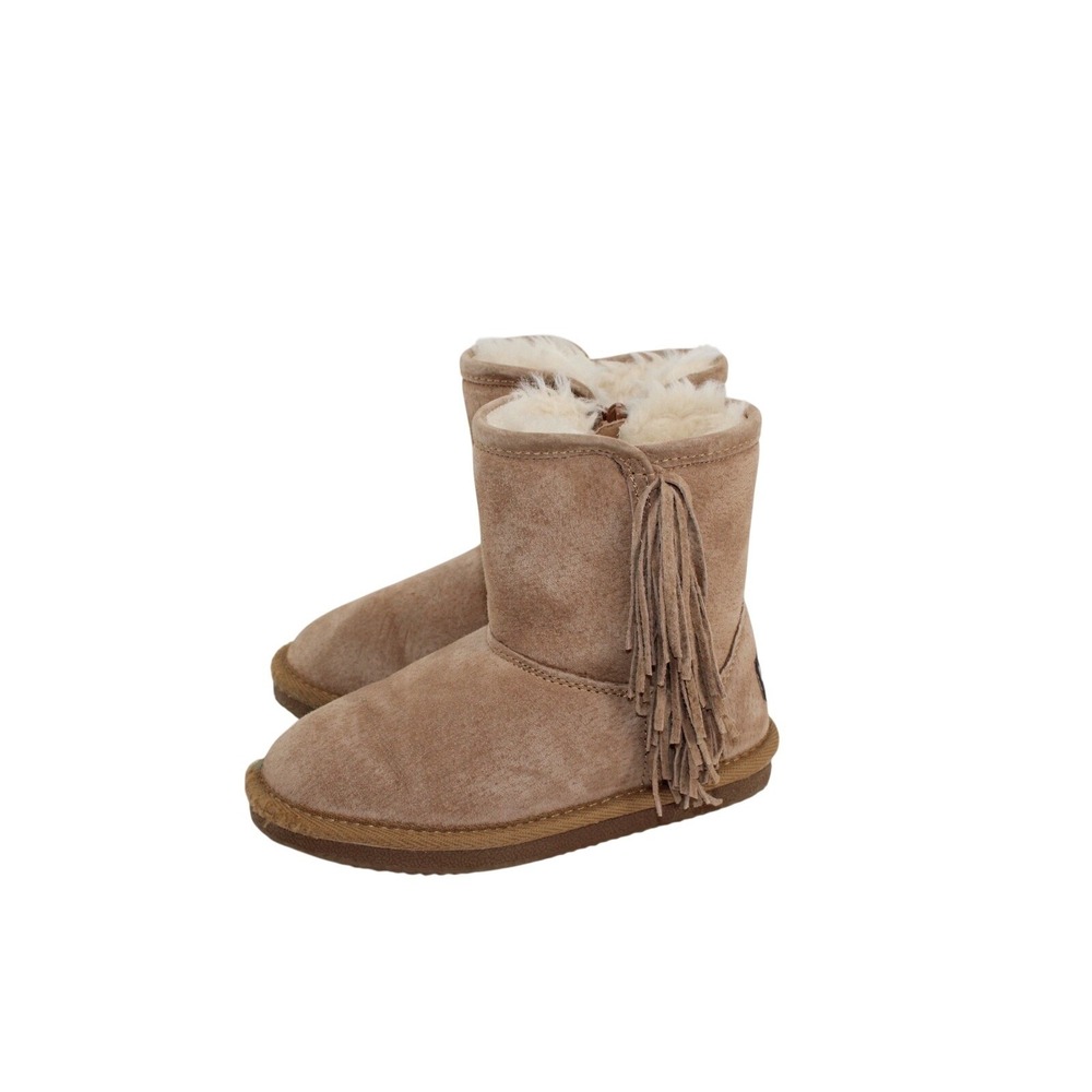 Lamo Kids Suede Fringe Boots Chestnut Brown Faux Fur Lined Size 12 Zip Up